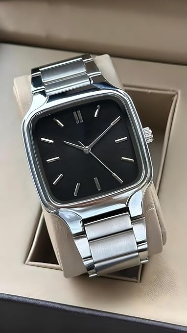 Minimalist Eddy Square Dial Men's Watch with Stainless Steel Strap