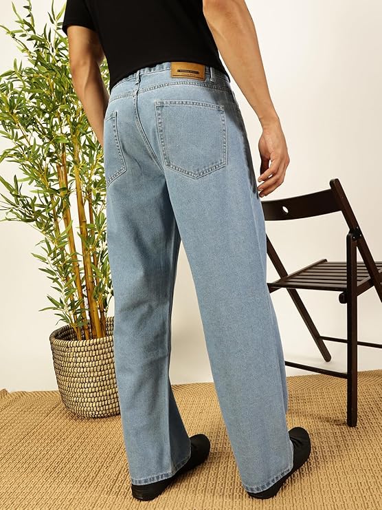 Men's Loose Mid Rise 100% Cotton Baggy Fit Jeans