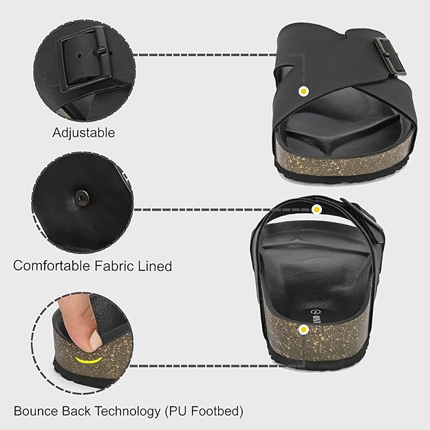 Men's Cushion Sliders/Slippers | PU Padding on the Footbed | Bounce Back Technology
