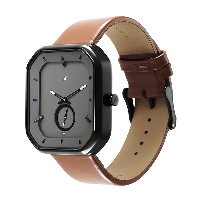 Men After Dark Grey Dial Leather Strap Analog Watch