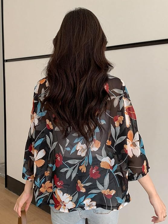 Women's Front Open Floral Printed Shrug Top Regular Fit