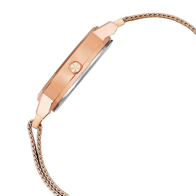 Rose Gold Color Mesh Chain with Magnetic Lock Analog Wrist Watch for Women