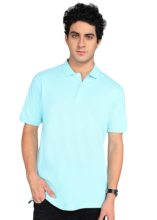 Blue Half Sleeves Slim Fit Regular Casual Collared Neck T Shirt