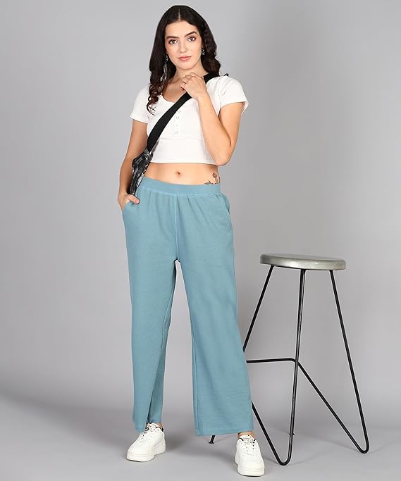 Women's Straight Fit Mid Rise Solid Stretch Waffle Straight Pants