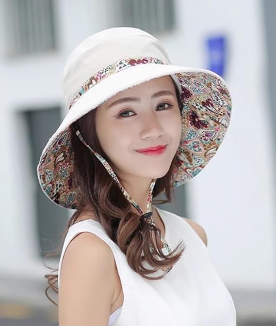 Beige Round Reversible Designer Sunvisor Hat for Women