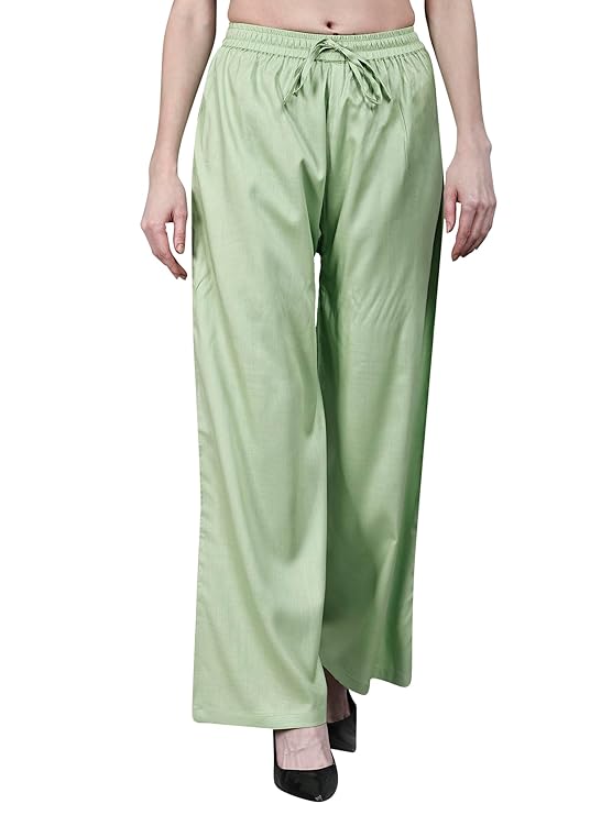 Women's and Girls Viscose Rayon Regular Fit Palazzo Pants Mint Green