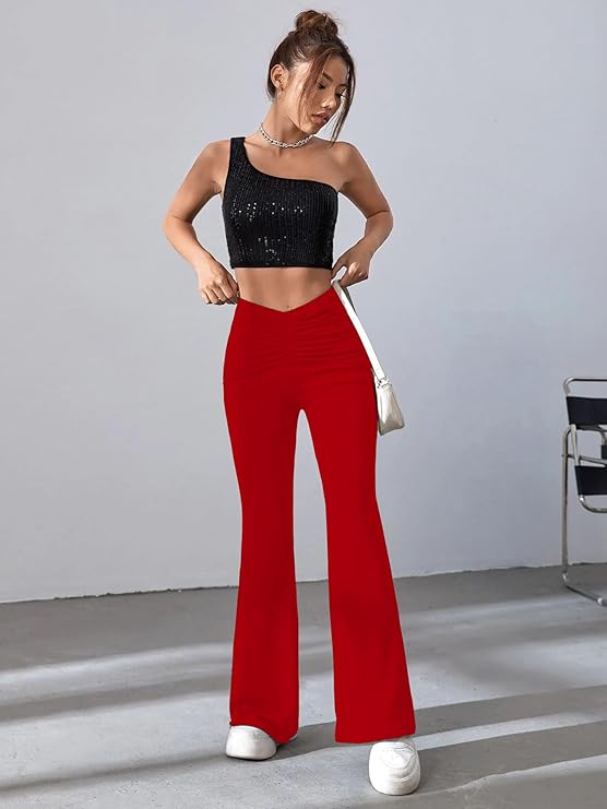 Women's Solid Gathering Front Skinny Trousers, Pant for Women